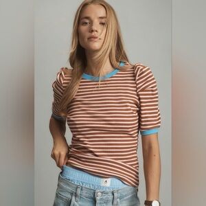 Anthropologie/Maeve Puff-Sleeve stripe Top